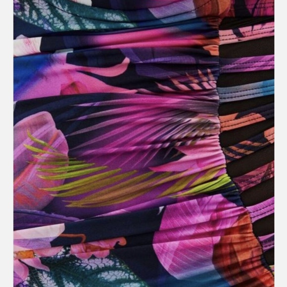 Torrid Slim Fix Underwire Lattice Side One Piece Swimsuit Multi Leaves Bathing - Picture 3 of 11